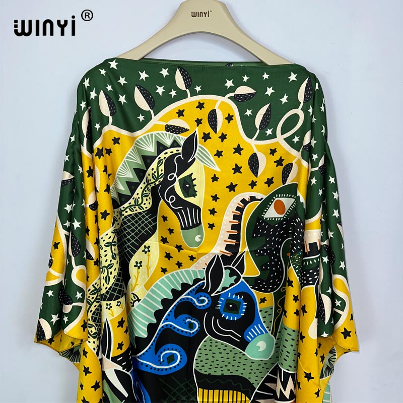 WINYI-Robe de plage africaine à imprimé bohème pour femmes, dashiki, longue, kaftan, été