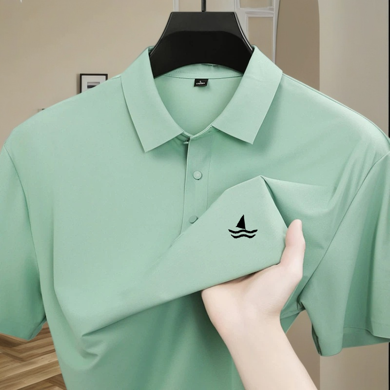 Polo en soie glacée de haute qualité à manches courtes pour homme, haut imprimé tendance de marque, nouveau t-shirt décontracté respirant et frais pour l'été