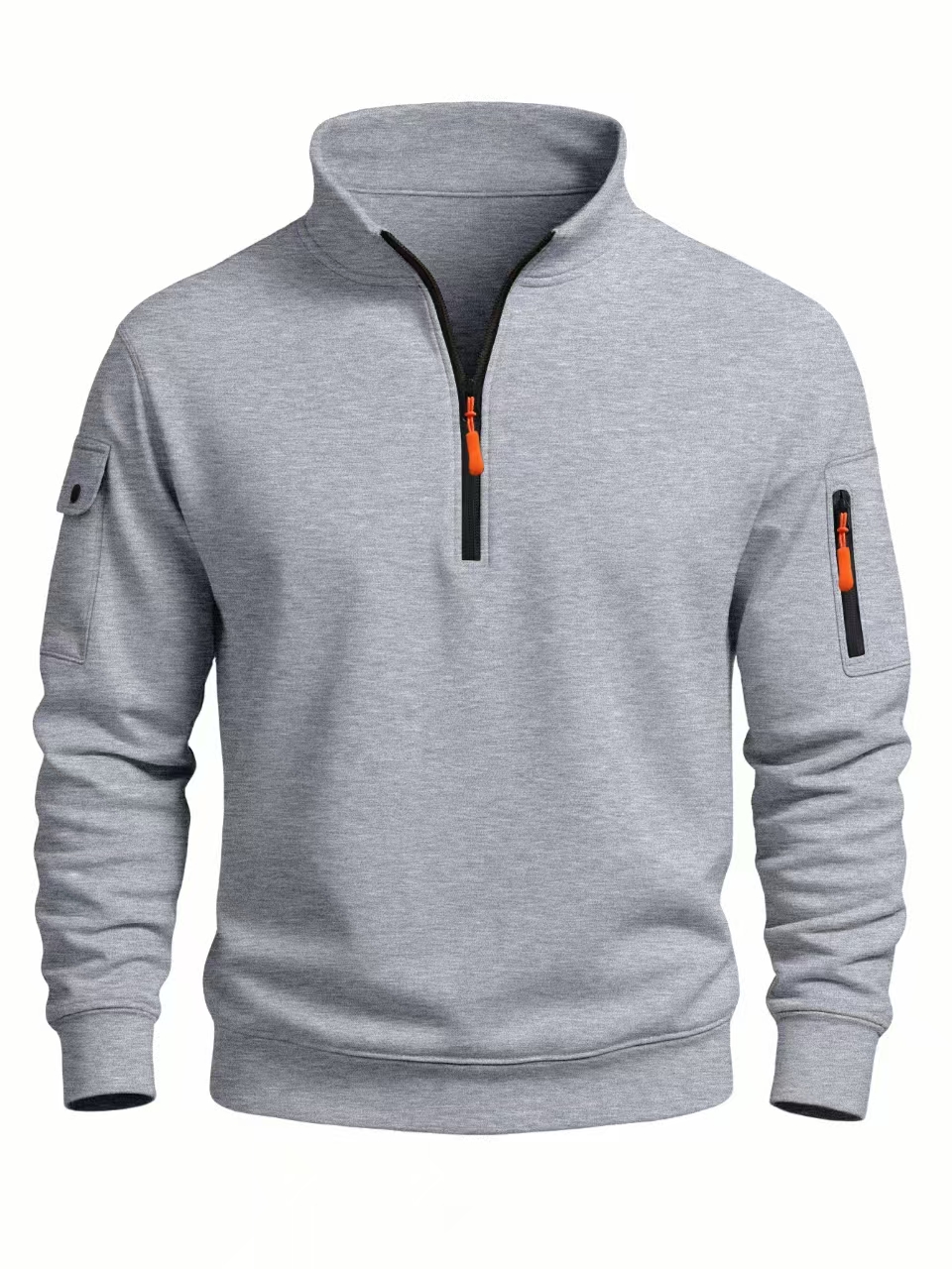 Sweat-shirt pour hommes, nouvelle collection automne et hiver 2021, sport décontracté, manches longues, col haut, demi-fermeture éclair, haut coupe-vent