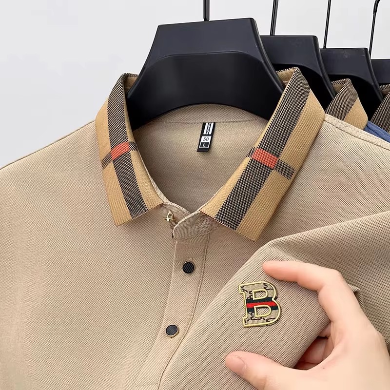 Polo à manches courtes avec logo de marque de luxe pour hommes, nouveau t-shirt d'été haut de gamme en coton et soie respirant, vêtements décontractés à la mode