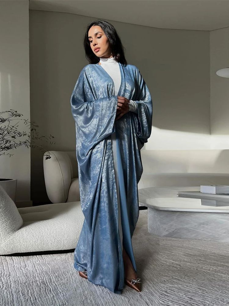 Ramadan brillant Satin ouvert Kimono Abaya dubaï luxe 2025 caftan musulman Robe Abayas pour les femmes Islam vêtements Robe Femme Musulmane