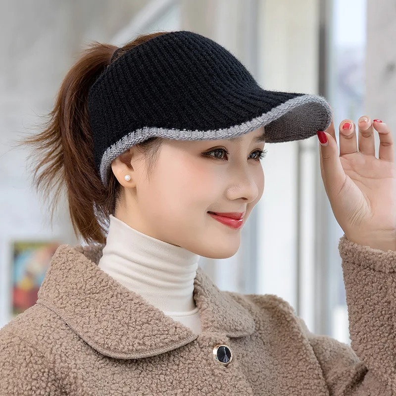Chapeaux pour femmes Automne Hiver Sports Casquettes à visière ouverte Femme Tricoté Chaud Casquette de baseball Mode Course à pied Golf Soleil CHAPEAU
