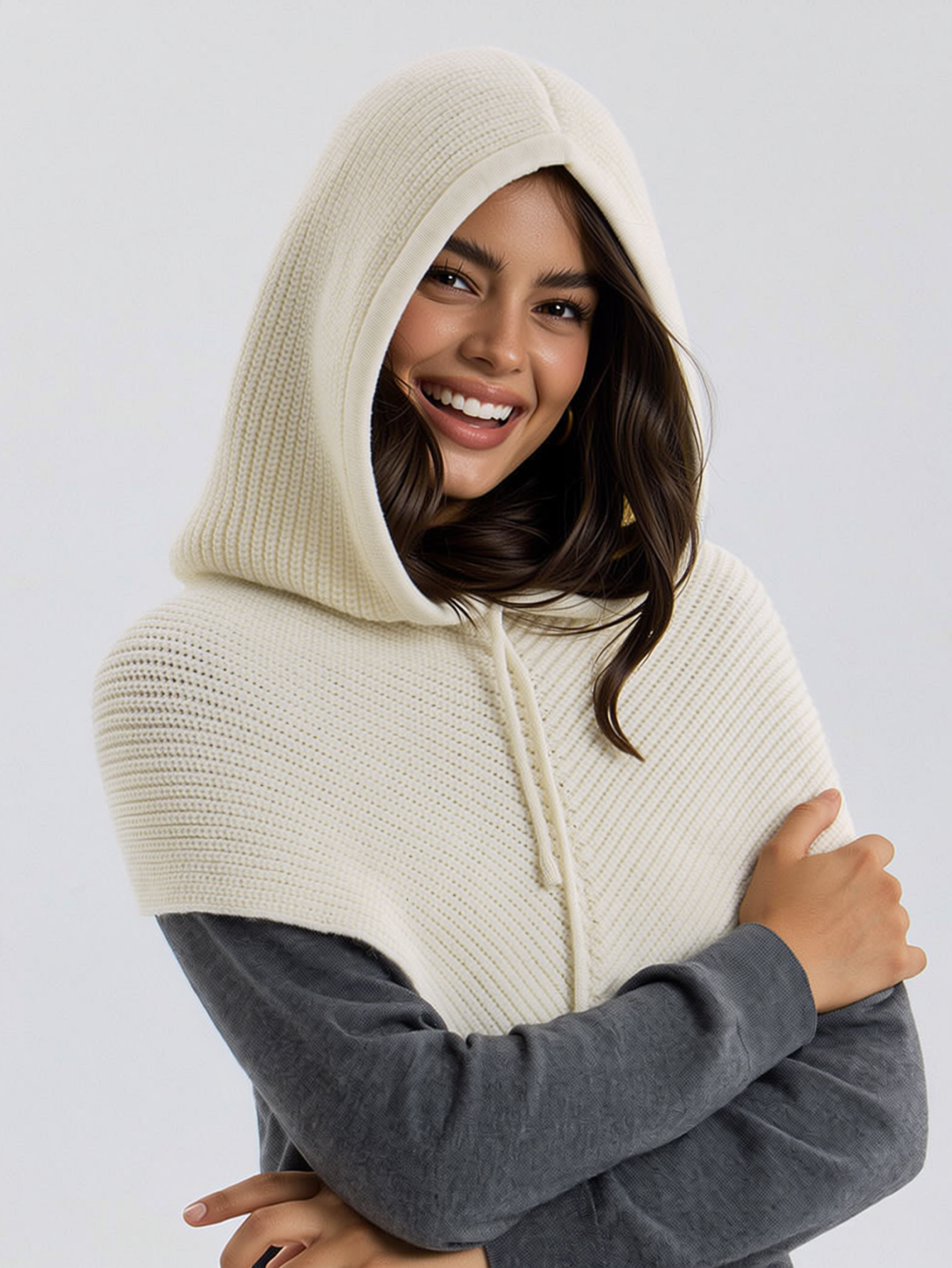 Cagoule d'hiver tricotée pour femmes, bonnet chaud d'extérieur avec collier de cou intégré, bonnets pour filles