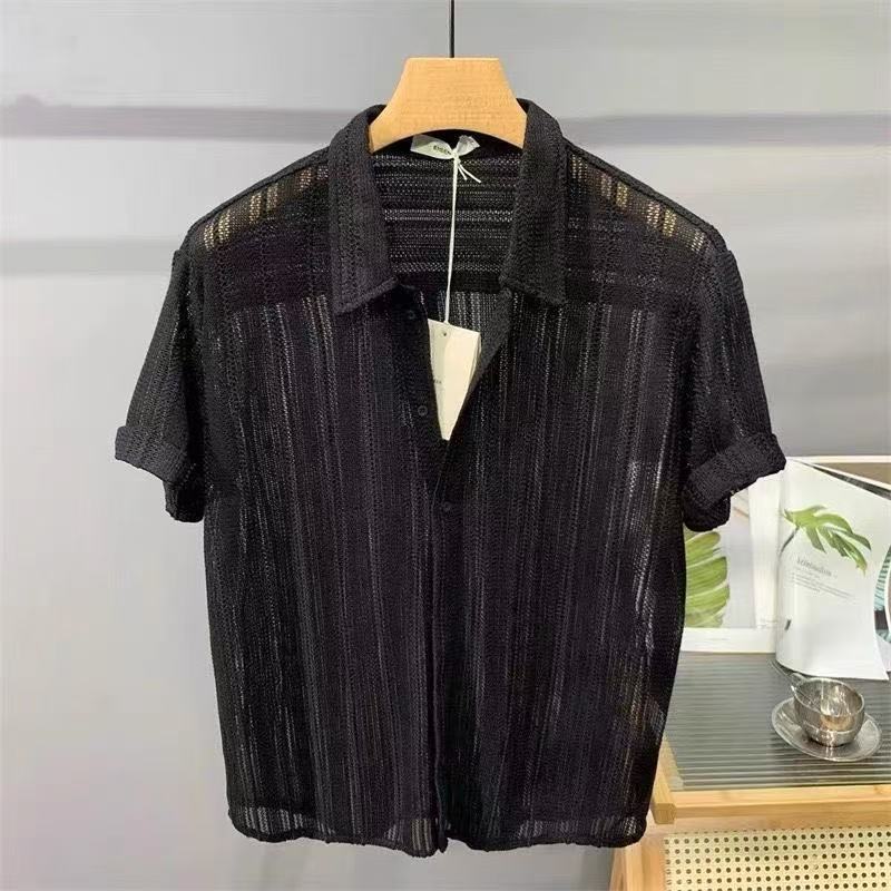 Hauts pour hommes chemise creuse à manches courtes hommes été mince à la mode beau français léger luxe drapé chemises hawaïennes