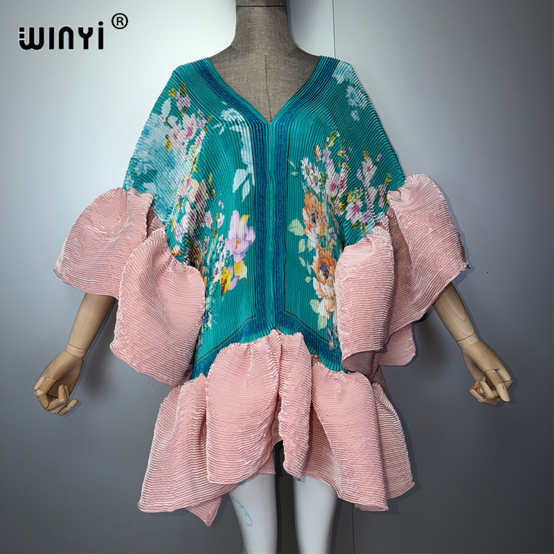 Robe Courte Plissée Élastique WINYI pour Femme, Élégante Robe de Plage, Kaftan Abaya, Mode Musulmane, Tenue de Soirée de Luxe pour Dubaï