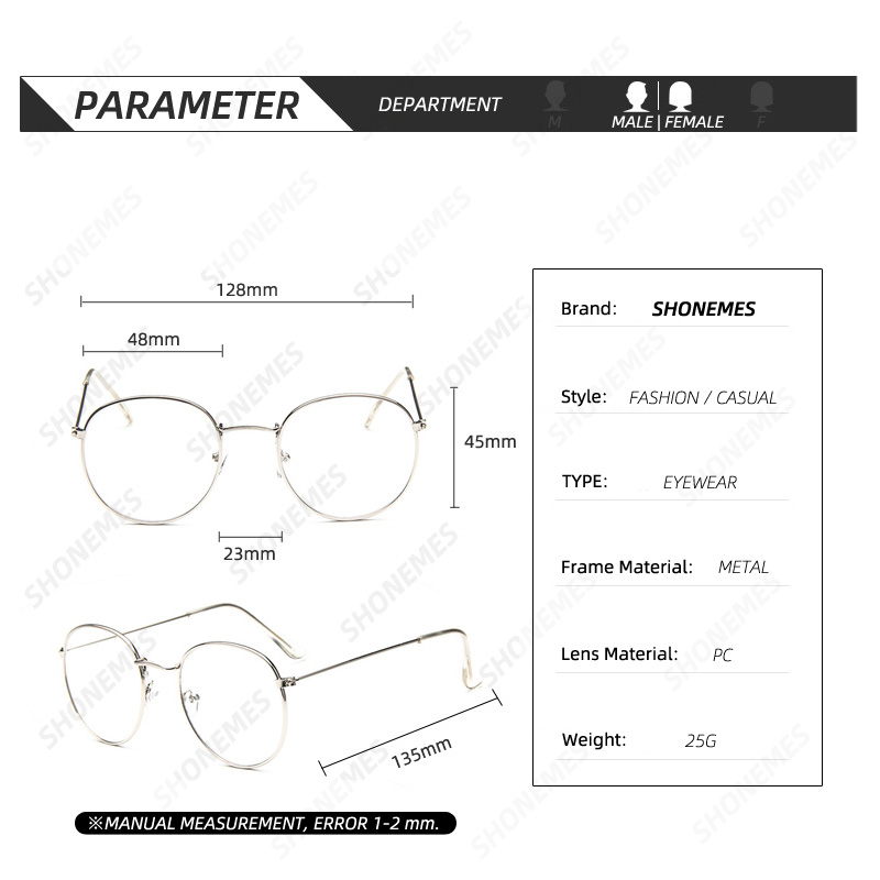 SHONEMES Lunettes rondes classiques monture en métal lunettes rétro unies or argent noir pour hommes femmes
