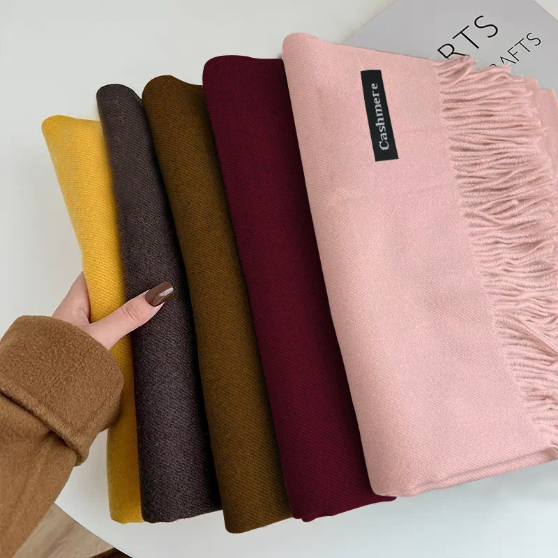 Nouveau hiver écharpe femmes cachemire chaud solide Pashmina couverture enveloppes femme épais doux Bufanda grand gland châle Long Poncho Echarpe