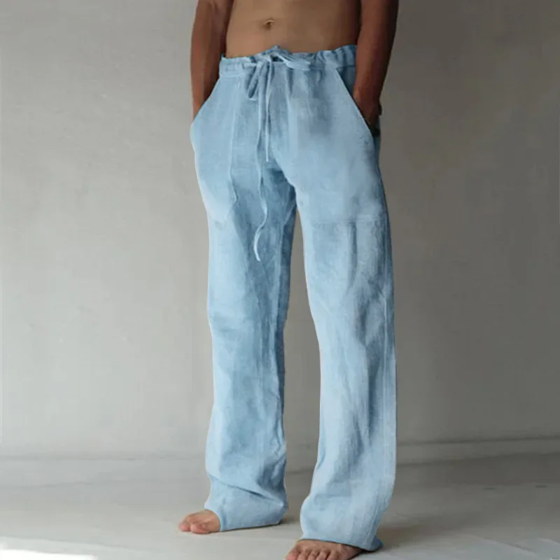Pantalon Baggy Homme en Coton et Lin – Décontracté, Respirant, Idéal Fitness, Streetwear, Jogging – Collection Automne-Été