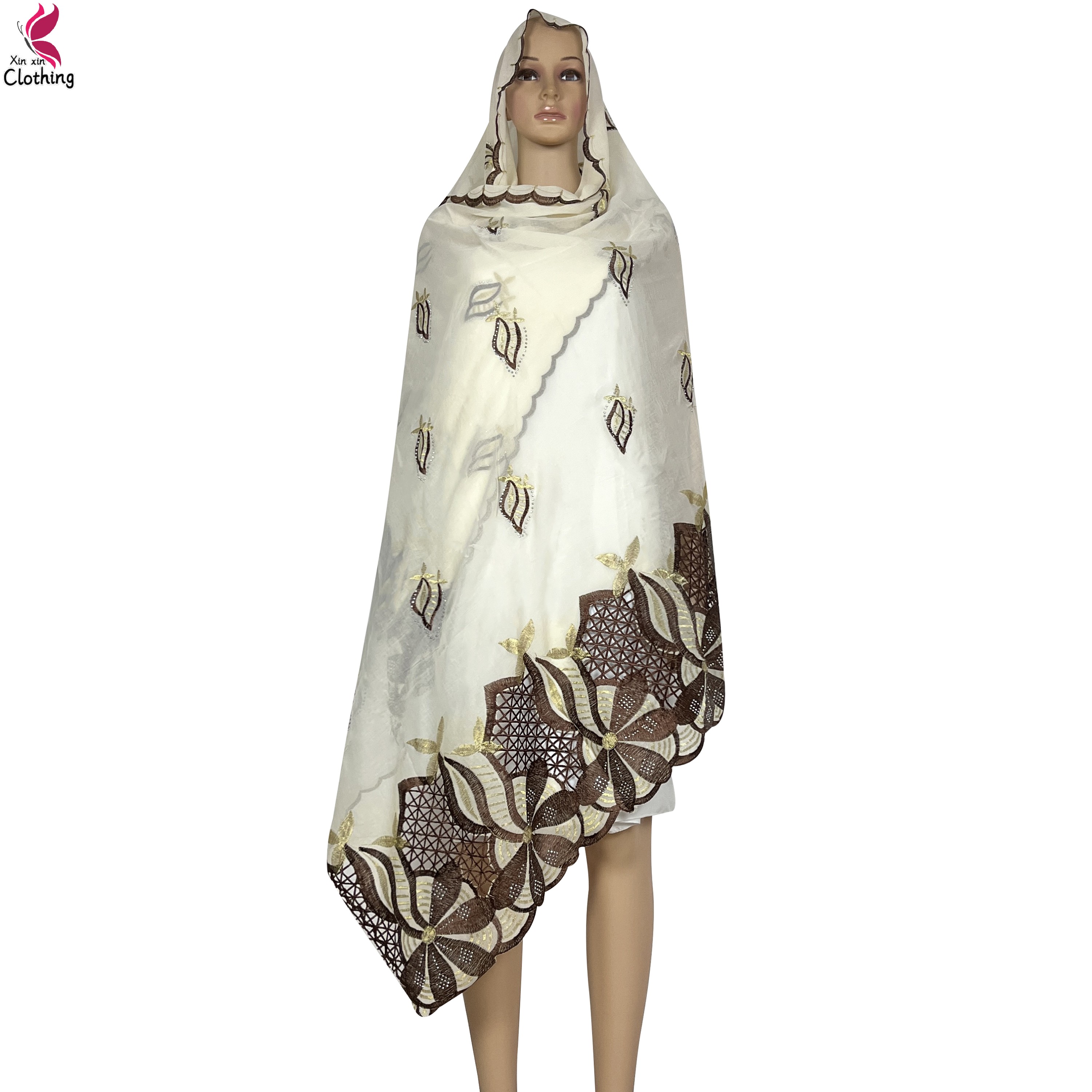 Écharpe africaine en mousseline de soie de haute qualité pour femmes, écharpe douce, motif brodé musulman, Hijab, dubaï, Islam, dernière collection 2024