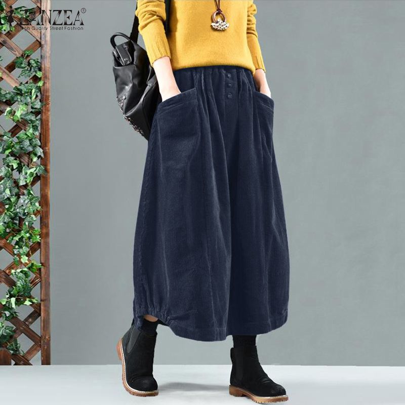 ZANZEA – Robe longue en velours côtelé pour Femme, Kaftan, taille élastique, style décontracté, couleur unie, collection automne 2022