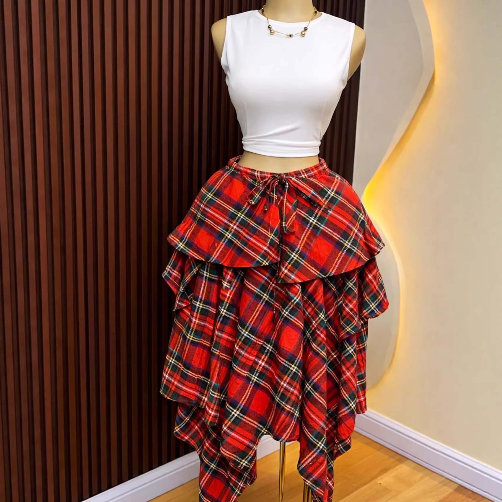 Jupes Femme Mi-longues Coupe Trapèze Taille Haute Ajustée Imprimé Carreaux Décontractées Élégantes Style Y2K Streetwear Travail Été 2026