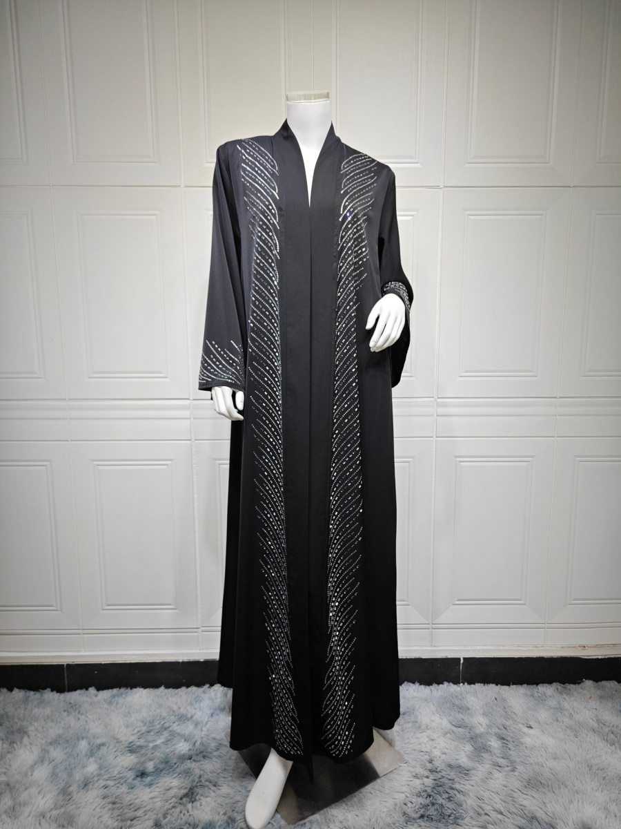 Abaya de Luxe pour Femmes Musulmanes de Dubaï, Robe Longue Kimono Cardigan Modeste avec Strass Thermocollants et Perles, Kaftan, Robe Femme, Vêtement Islamique