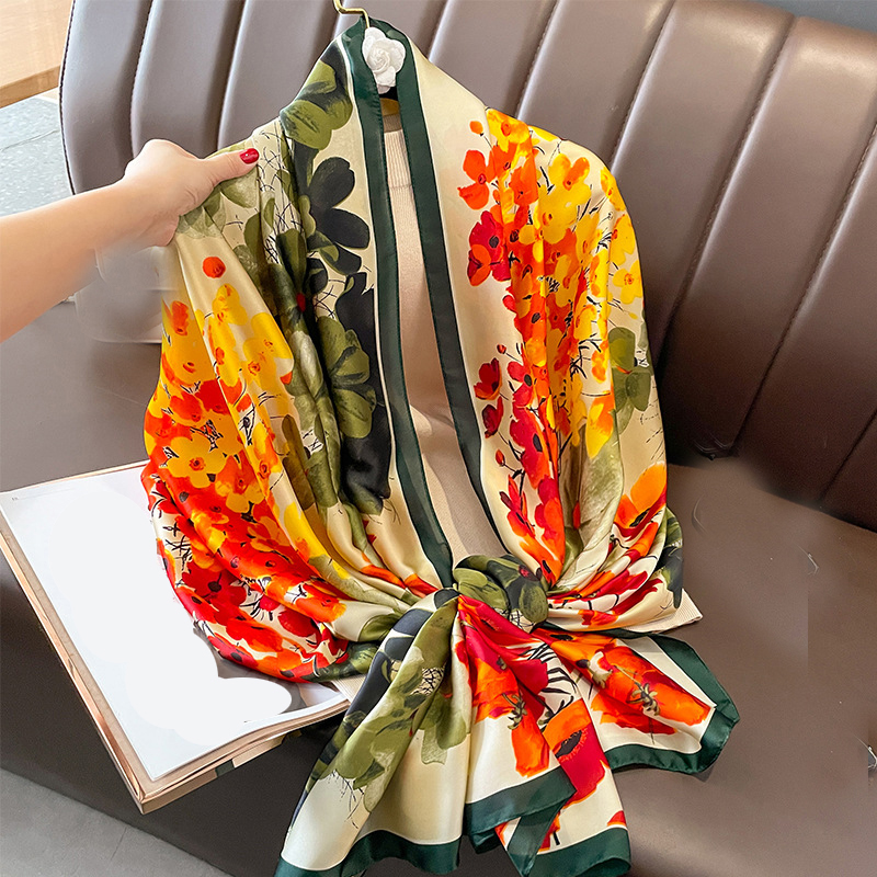 Nouveau Foulard carré en soie femmes concepteur imprimé fleuri foulards en Satin pour dame Foulard Bandana écharpes femme Foulard 90 cm Hijab
