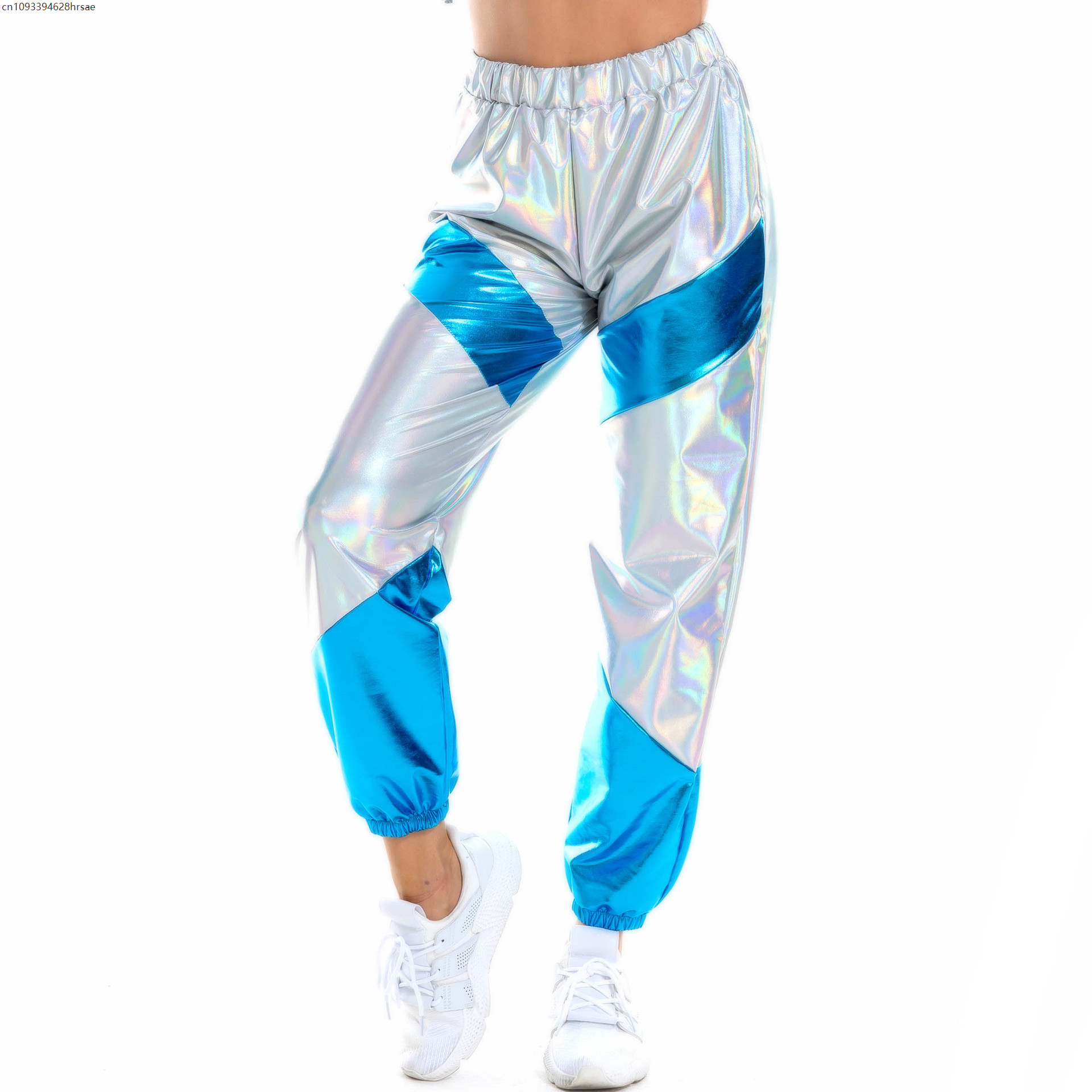 Tenue Rave pour femmes, haut court brillant, sweat à capuche métallique, pantalon Long décontracté, sweat-shirt d'entraînement, vêtements de club de danse Disco