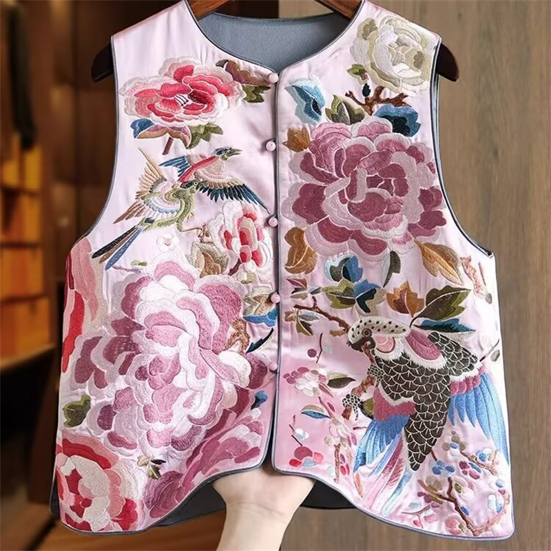 Gilet femme vestes femme nouveau gilet chinois brodé femme Unique et Unique Super beau Style léger manteau de finition empilé