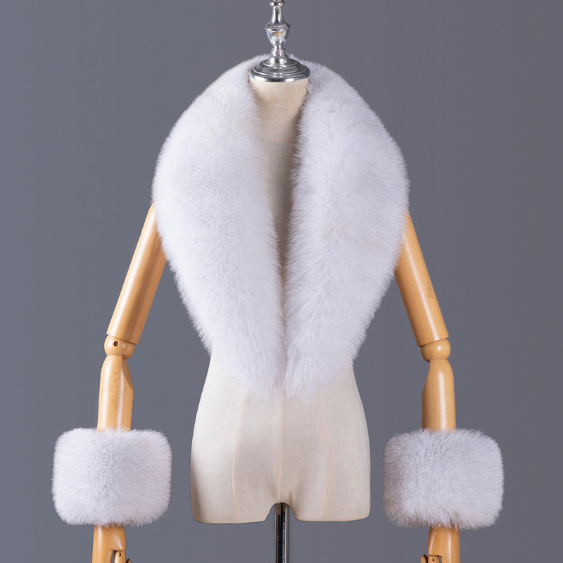 Ensemble écharpe et manchette en fourrure de renard véritable pour femme, col en fourrure naturelle, manteau de luxe, veste, châle, écharpes chaudes, mode