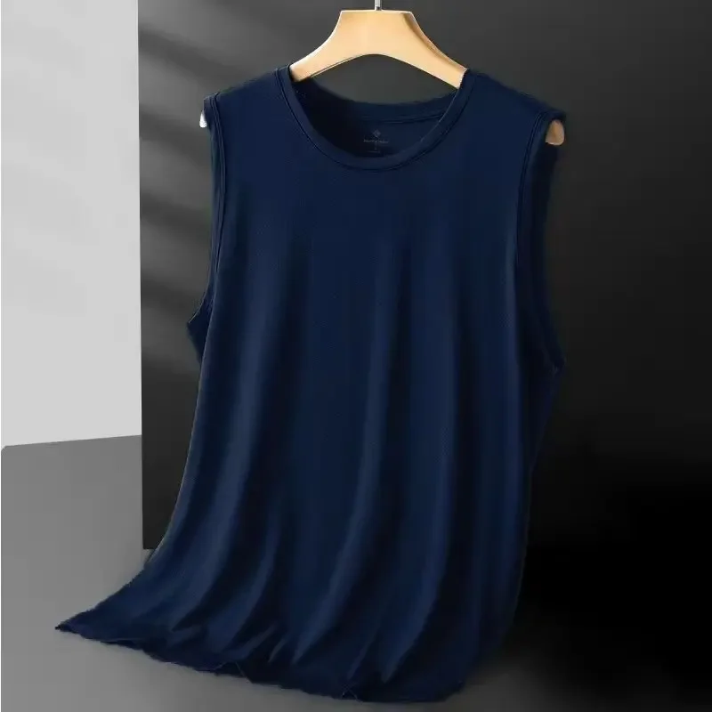 Débardeur sans manches en maille de soie glacée pour homme, couleur unie, léger, séchage rapide, respirant, fin, gilet de sport rafraîchissant, sous-vêtement d'été
