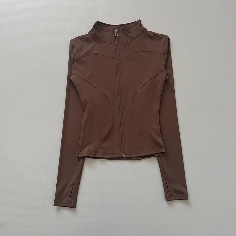 Veste d'entraînement pour femmes, extensible, ajustée, fermeture éclair sur le devant, manches longues, course à pied, Yoga, amincissante, col montant, séchage rapide