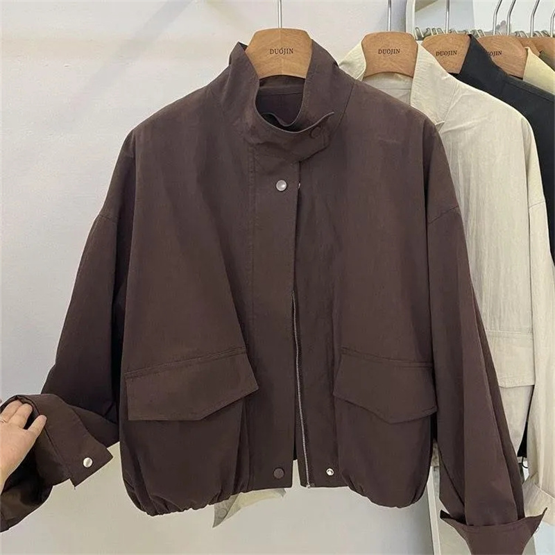 Coréen court col montant veste femmes coupe-vent ample manteau printemps automne loisirs outillage veste manteau femme survêtement haut