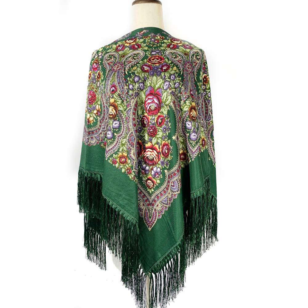 135*135 cm femmes russe National carré écharpe ukrainienne frangée Banadna mouchoir ethnique châles Babushka bandeau