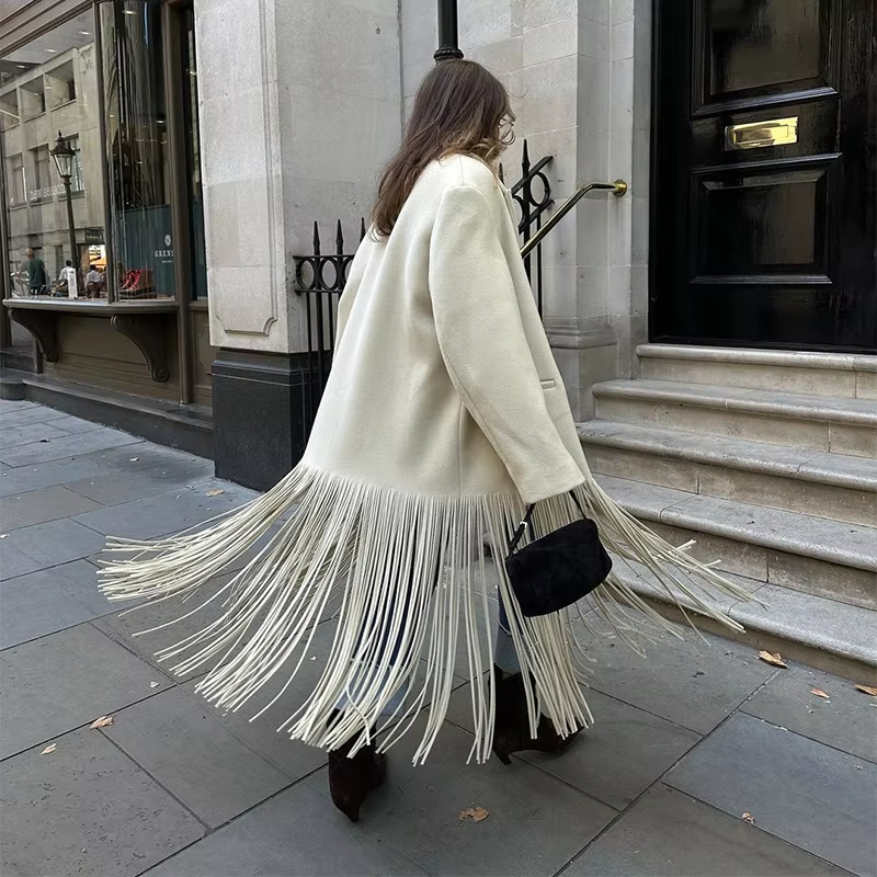 Mode laine glands longs manteaux pour femmes col rabattu simple boutonnage poches veste femme élégant solide dame pardessus