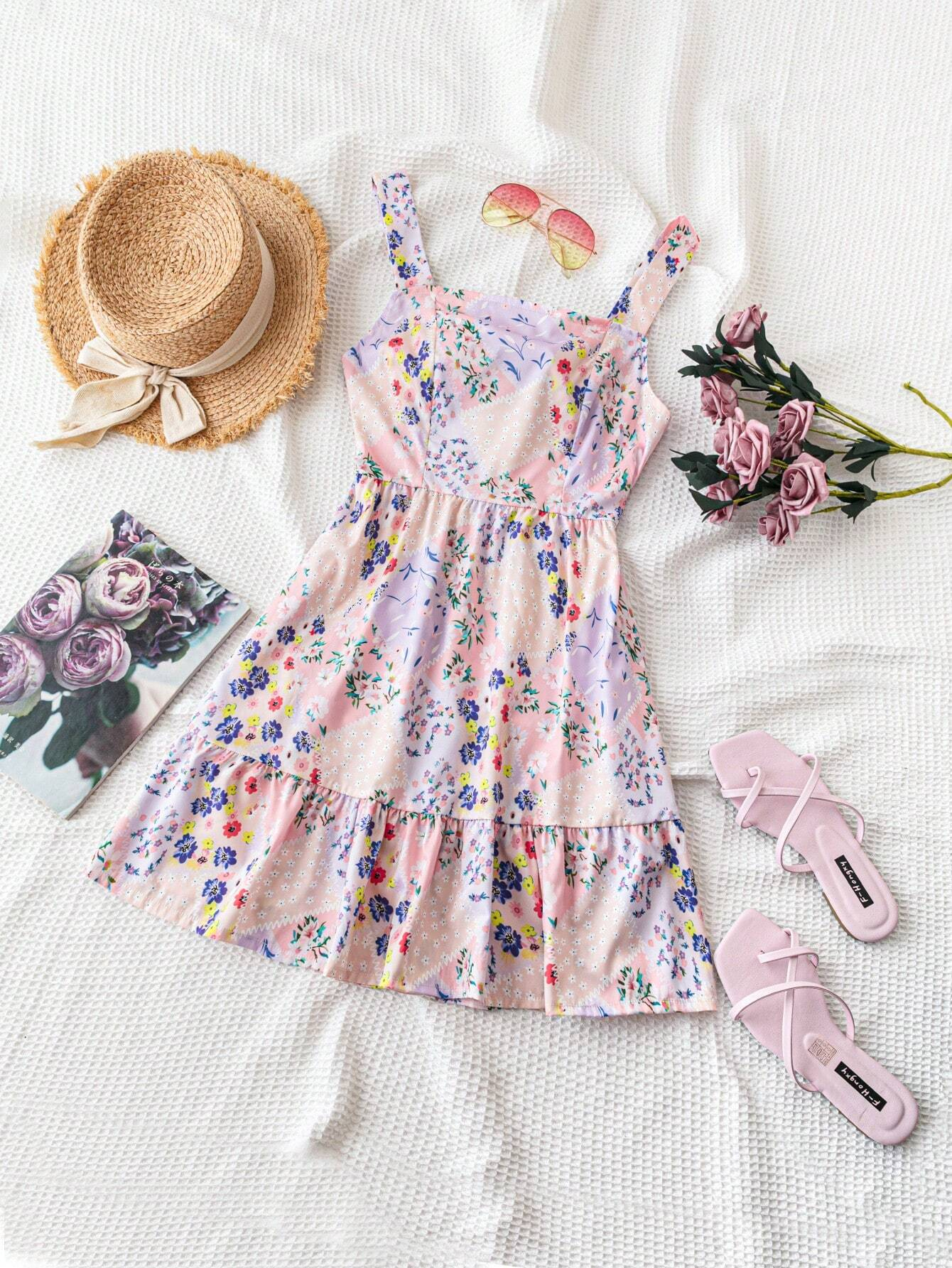 【Boho Chic】 Robe florale sans bretelles avec détail de cravate au dos, robe d'invité de demoiselle d'honneur d'été pour fête dans le jardin, rendez-vous soir