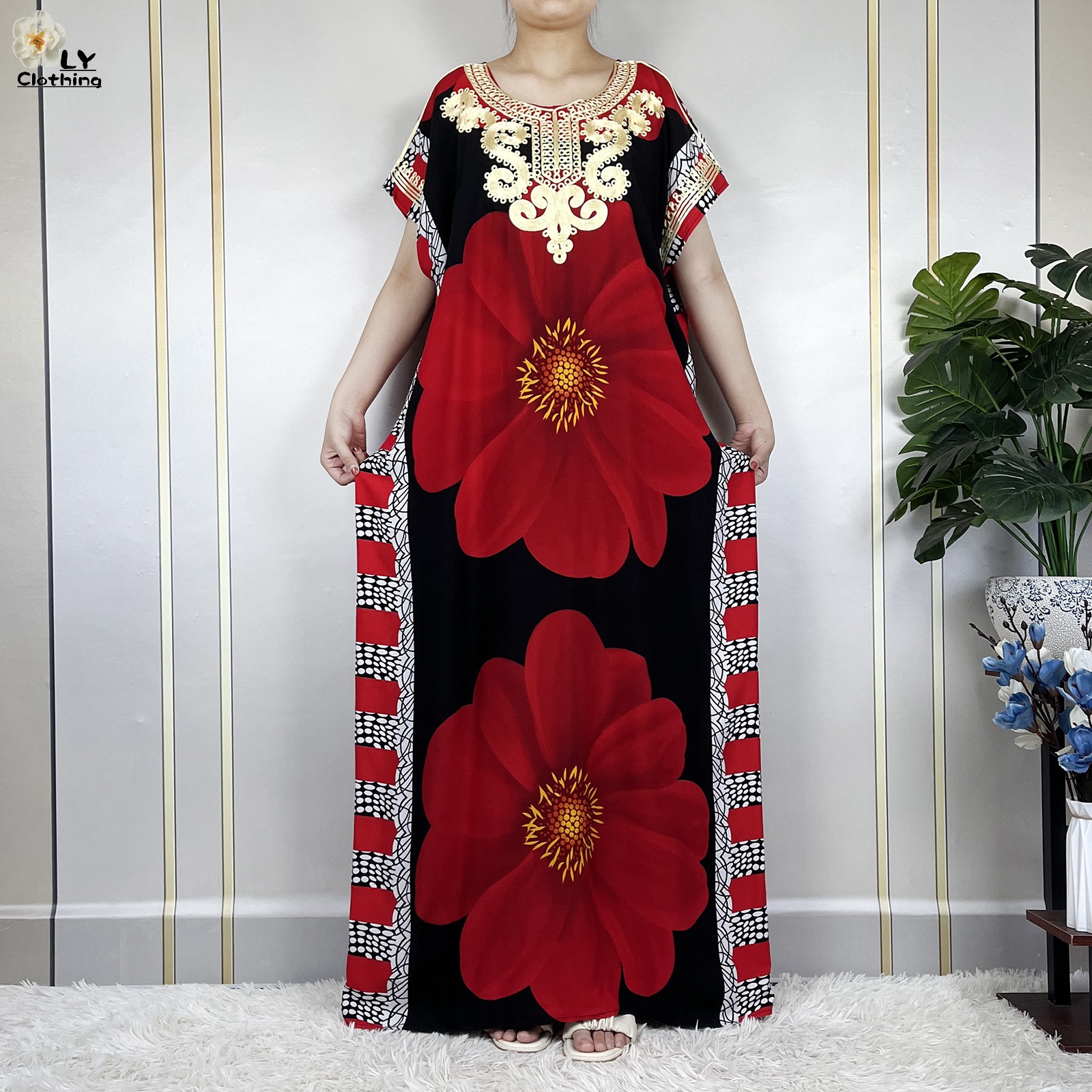Robe à manches courtes en coton imprimé floral pour femmes, robes traditionnelles musulmanes africaines, petit foulard de sauna, été, Dubaï, nouveau, 2023