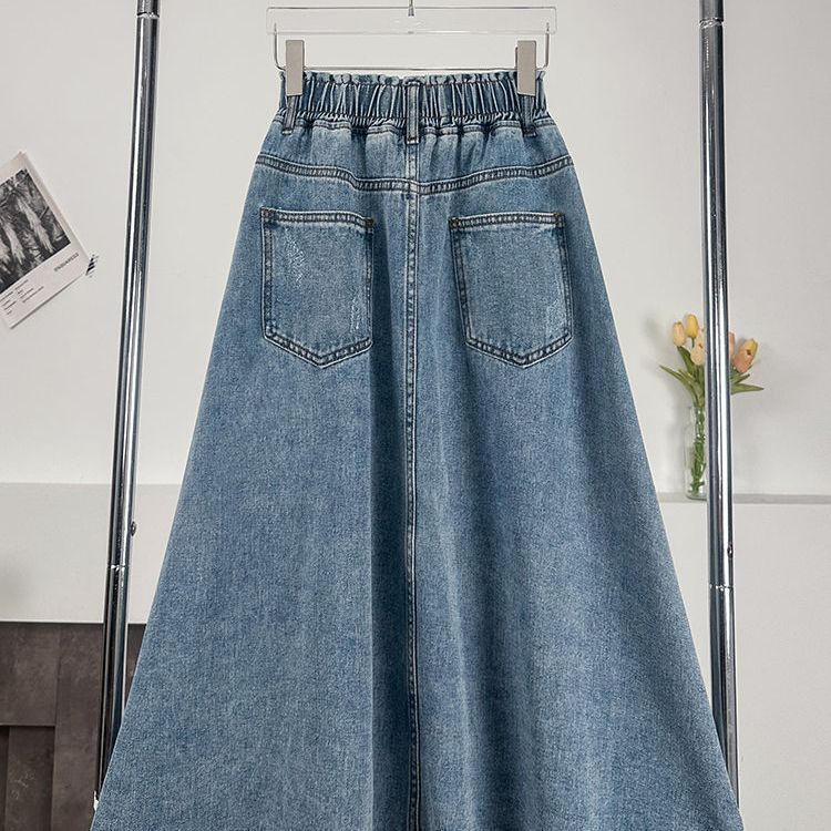 Jupes en jean pour femmes, mi-longues, coupe trapèze, taille élastique, ajustées, boutonnées, élégantes, style Y2K, streetwear, décontractées, pour le travail, été 2026