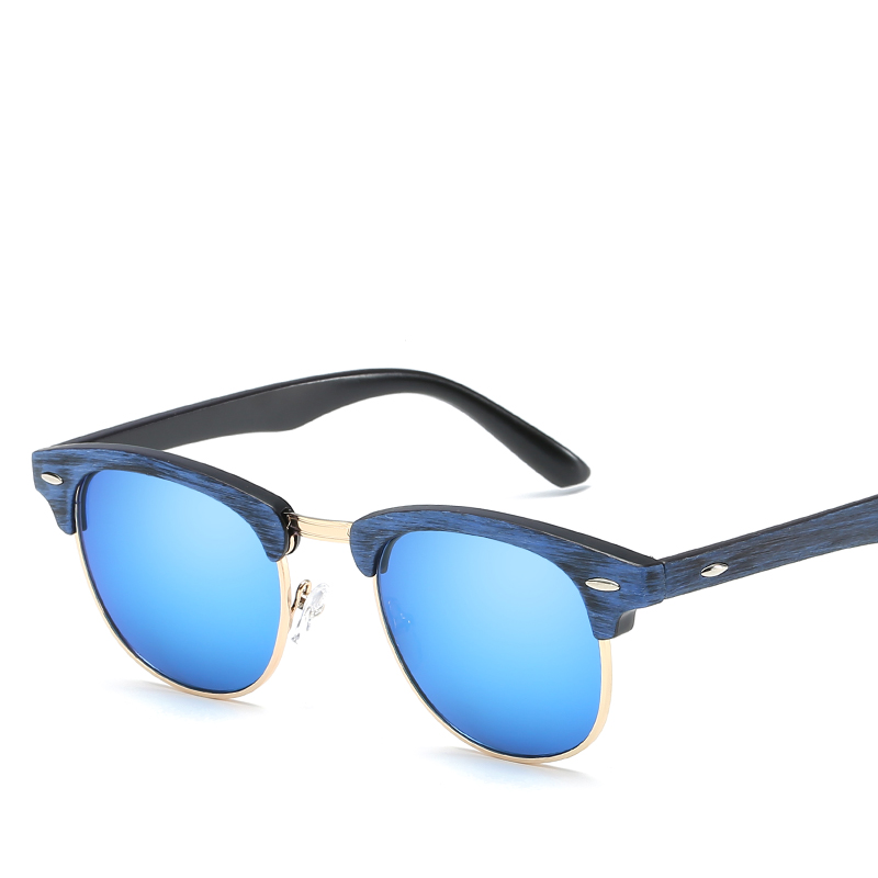 Lunettes de soleil tendance effet bois pour femme, forme ronde, accessoire de mode avec design classique à clous moyens