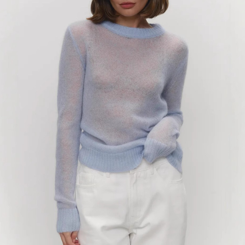 Pull en tricot décontracté pour femme, à manches longues, col rond, pull ample transparent, vêtements en tricot pour femme