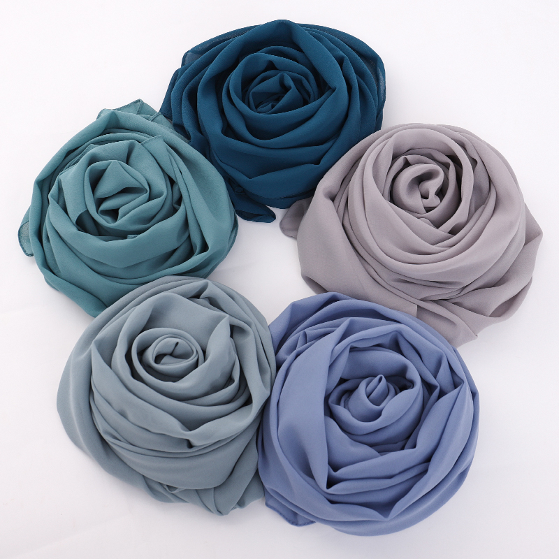 Ramadan mousseline de soie Hijab écharpe 72*175 cm couleur unie mode musulmane châle foulards pour femmes Islam chapeaux dames foulards voile