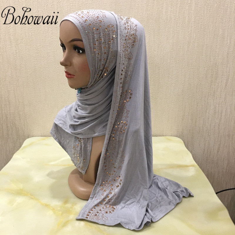 BOHOWAII diamants Jersey Hijab écharpe mode musulmane Turban Femme Musulman africain bandeau arabe turc Hijabs pour les femmes