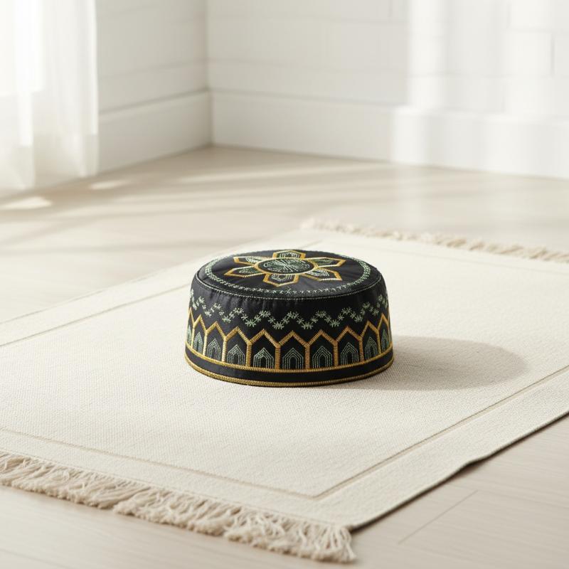 Chapeau de prière pour hommes en coton et polyester brodé, style arabe musulman, pour loisirs, Arabie Saoudite