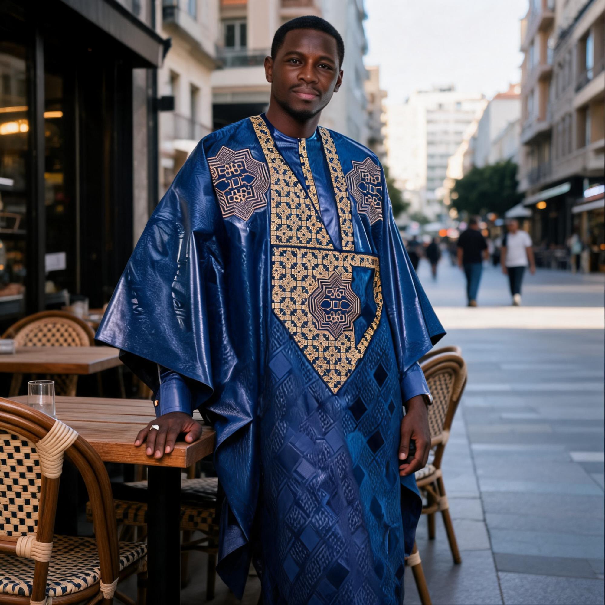 Vêtements africains pour hommes, design traditionnel brodé Bazin Riche, haut à manches longues, ensemble 3 pièces