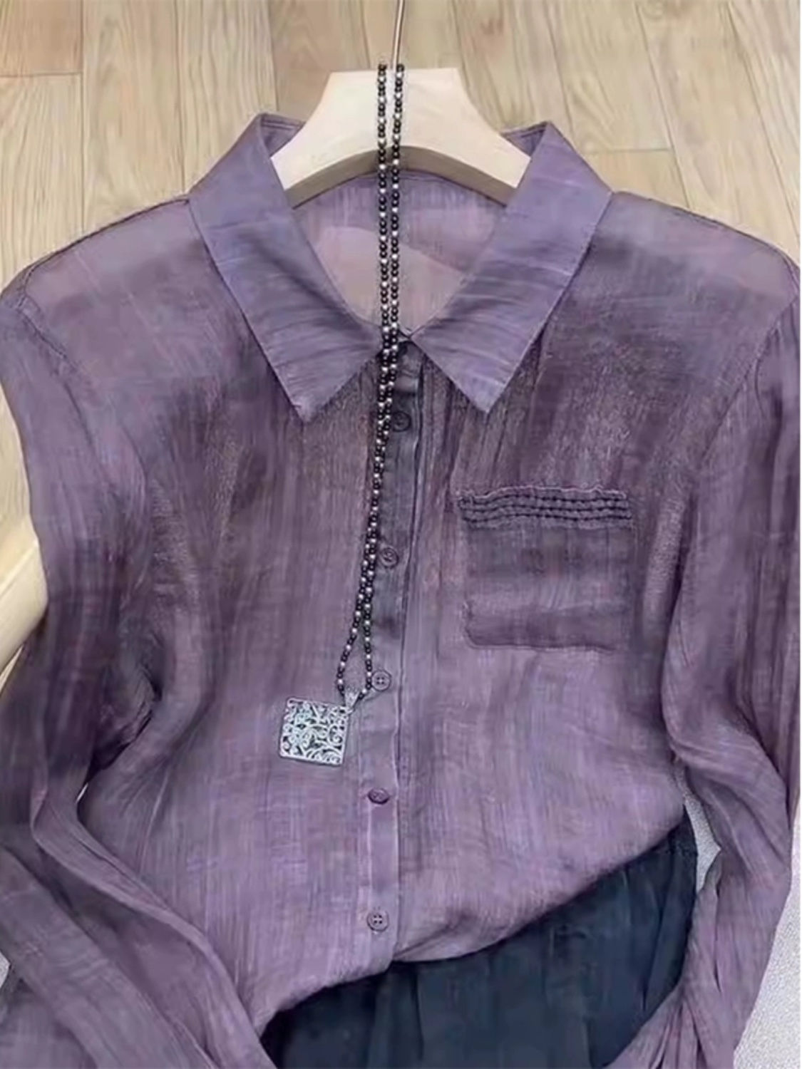Chemise à manches longues violette en coton Tencel pour femme, haut de glace unique et chic, tempérament