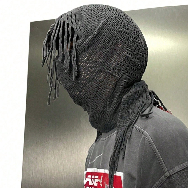 Écharpe unisexe avec glands, couvre-chef avec masque facial de couleur unie, Bandana polyvalent, Streetwear, châle chaud Punk adapté aux vacances, 1 pièce