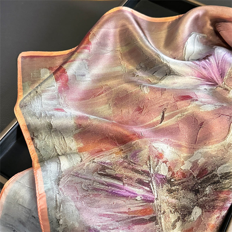 Foulard carré en soie 100% imprimé floral pour femme, foulard enveloppant, Bandana en soie de mûrier, bandeau de luxe à la mode, Hijab