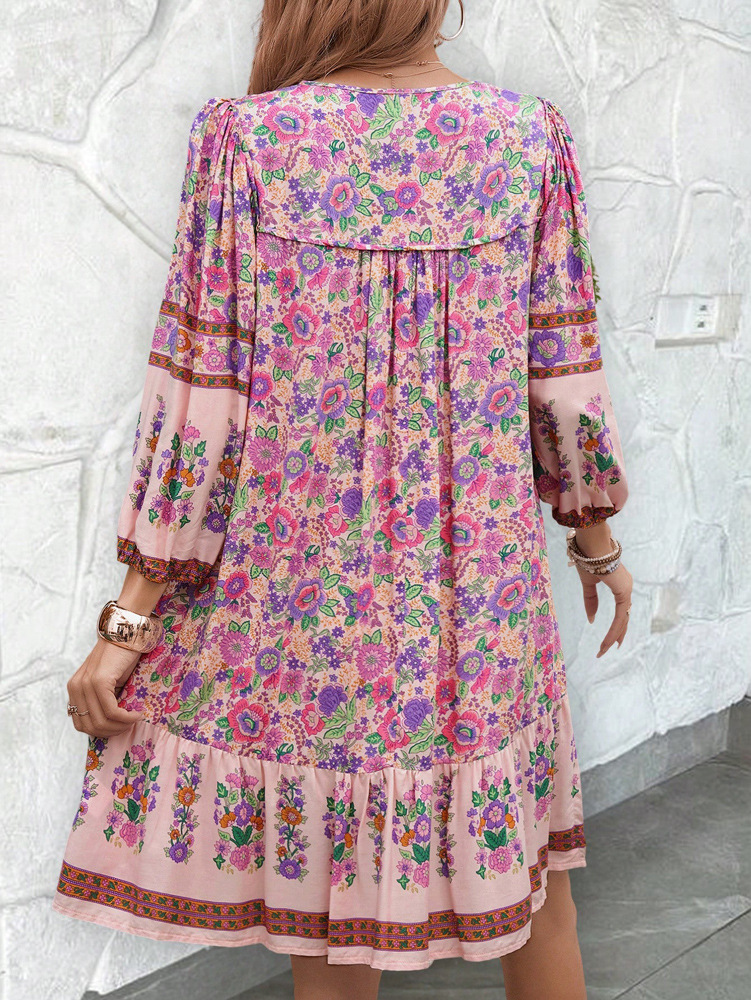 Canwelégiti- Robe imprimée bohème pour femme, col en V, chic, courte, adt fit, viscose, robes de vacances, hippicopter, robe éducative
