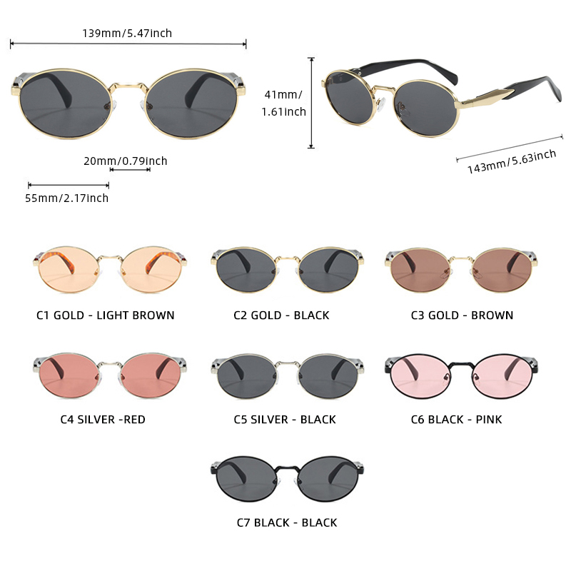 Lunettes de soleil ovales en métal elliptique pour femmes, lunettes de soleil de luxe pour dames, nuances de conduite, mode estivale