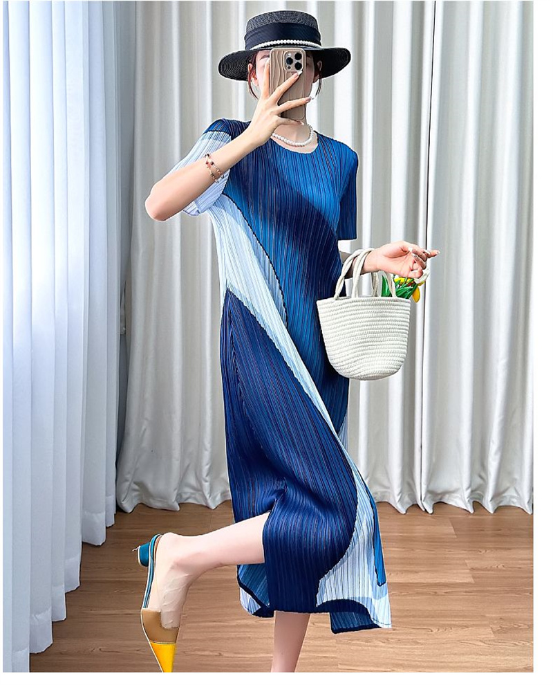 Robes de soirée pour femmes, col rond, couleur assortie, tempérament confortable, Design ample, robe ample plissée, été