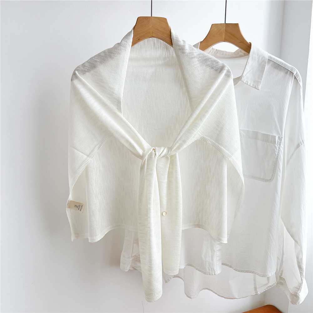 Écharpe d'été légère et respirante pour femme, en tricot fin, avec nœud à nouer sur le devant, protection solaire, châle multifonctionnel pour climatisation