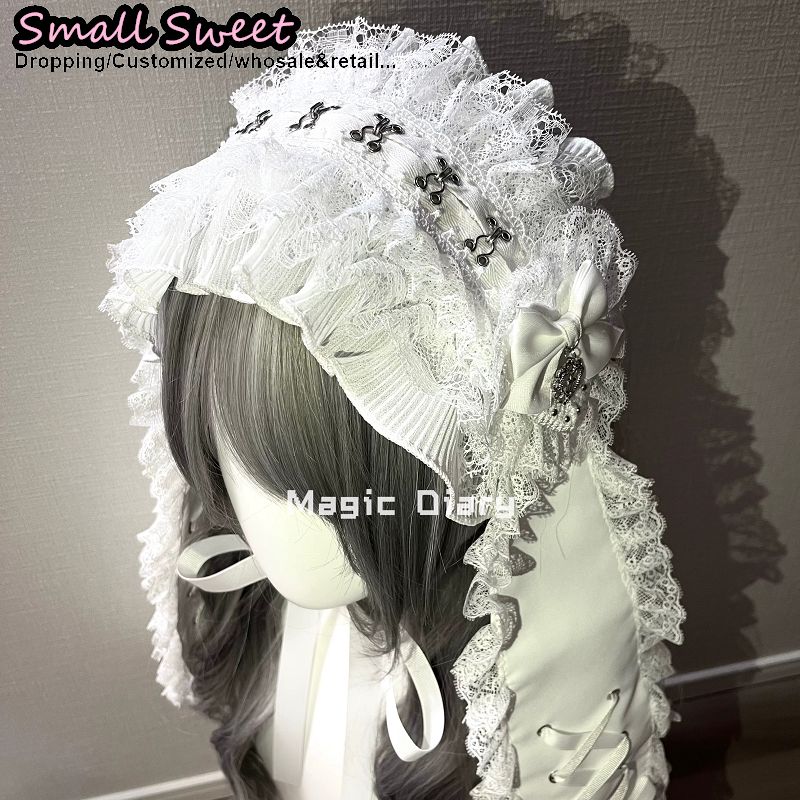 Serre-tête à lacets pour femme, style Y2K subculture, motif lapin aux longues oreilles, avec pince à cheveux gothique Lolita et volants en dentelle