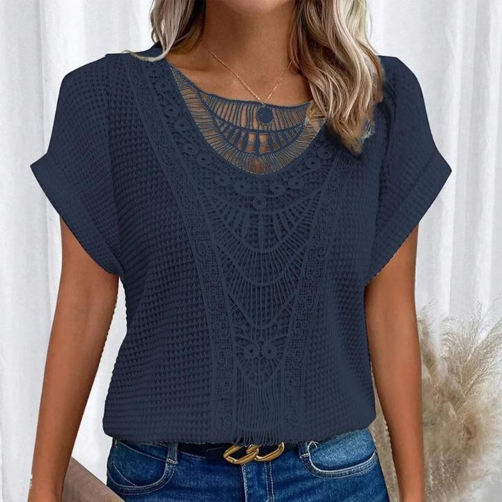 T-shirt élégant à manches courtes avec empiècements en dentelle, vêtements pour femmes, nouveaux modèles printemps-été 2026 européens et américains