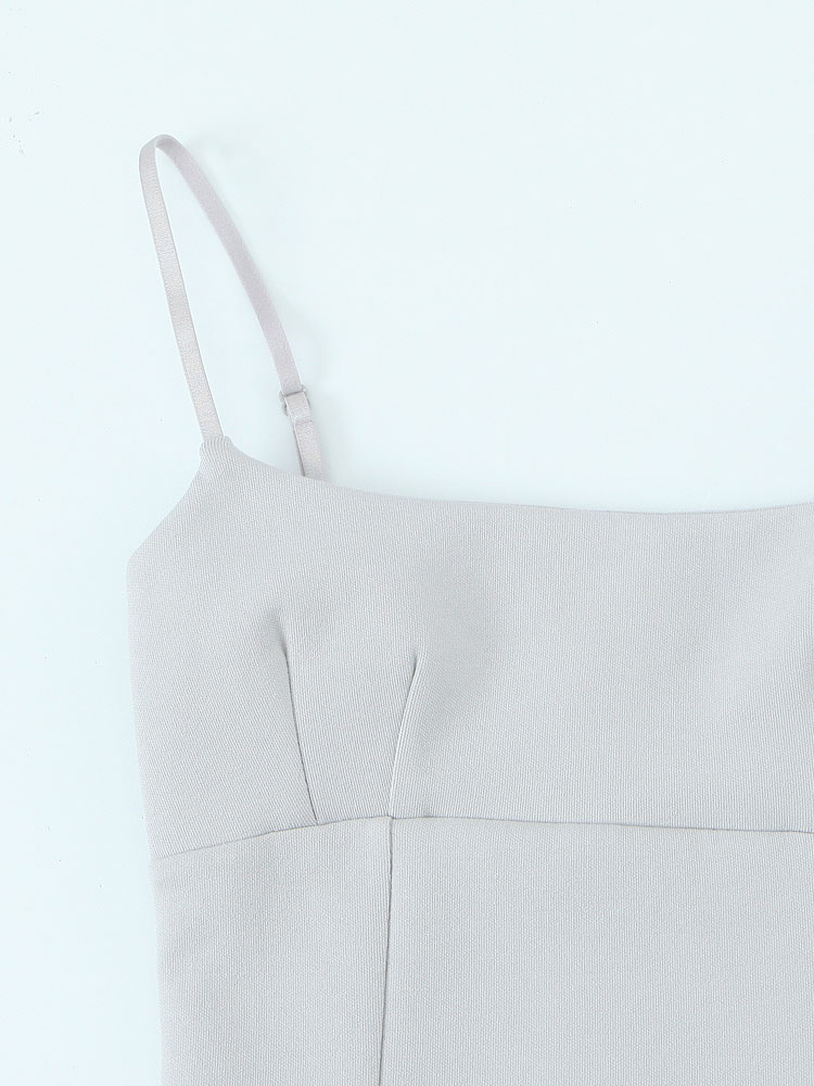 Femmes mode avant Vent doux à bretelles robe mi-longue col droit fines bretelles robes féminines robes Mujer