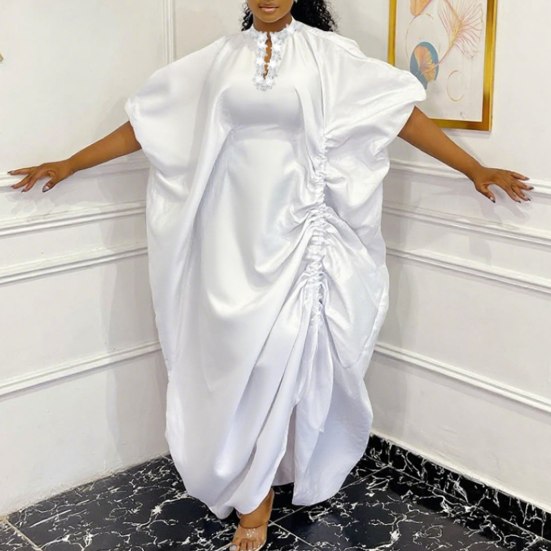 Robes africaines blanches pour femmes, robes Boubou élégantes et brillantes, traditionnelles africaines, longues, amples, col en V, fête, événement, occasions féminines