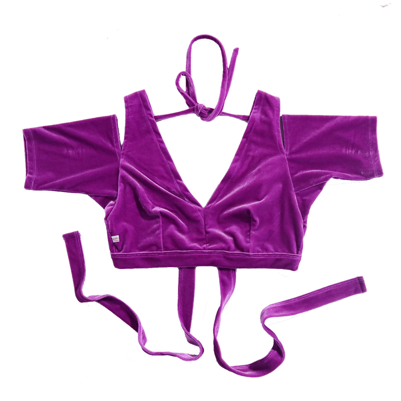 Costume de danse du ventre en velours Tribal Choli, haut à manches courtes pour femmes CJJ56