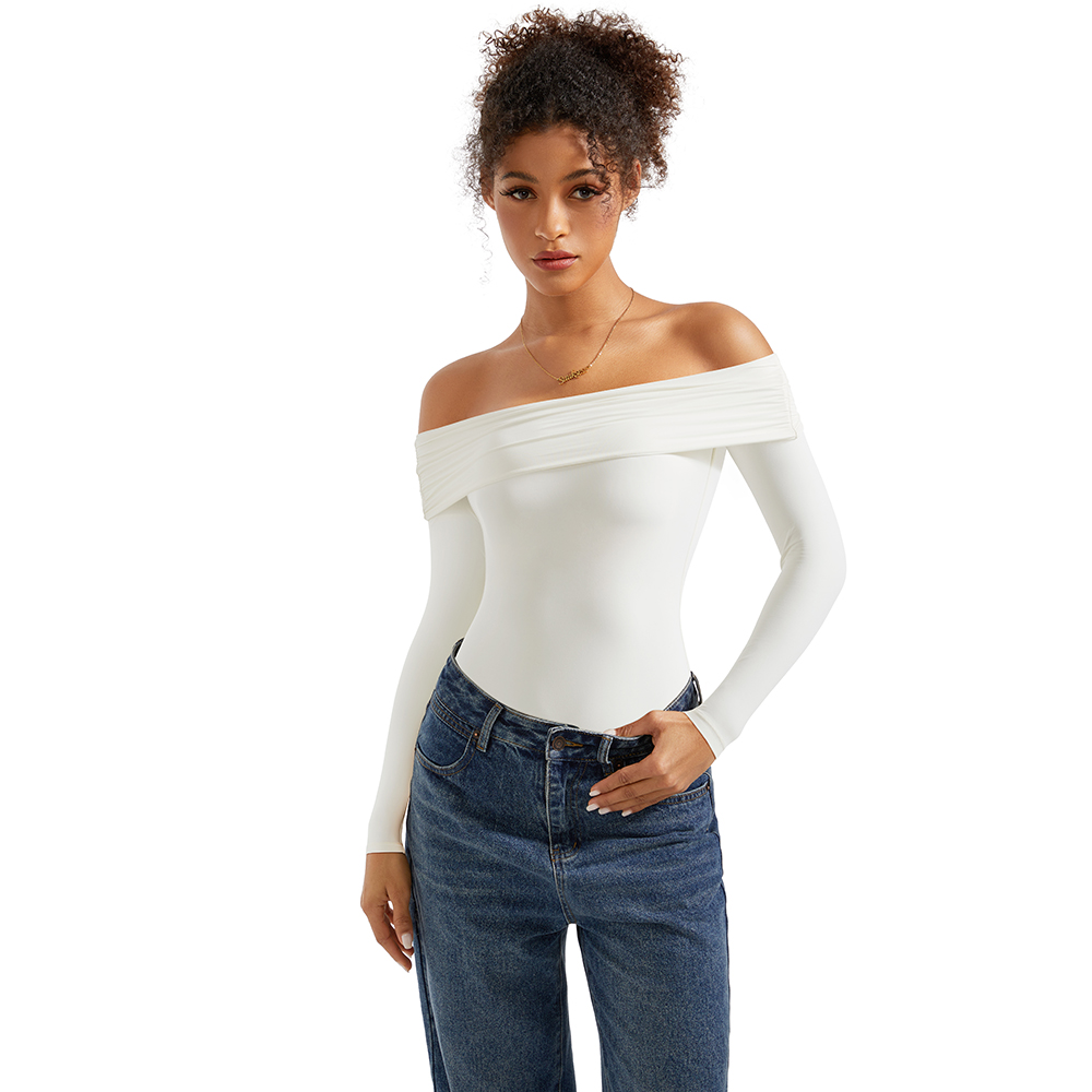 Body chemisier basique à manches longues pour femme, coupe ajustée, épaules dénudées, style streetwear Y2K, automne hiver