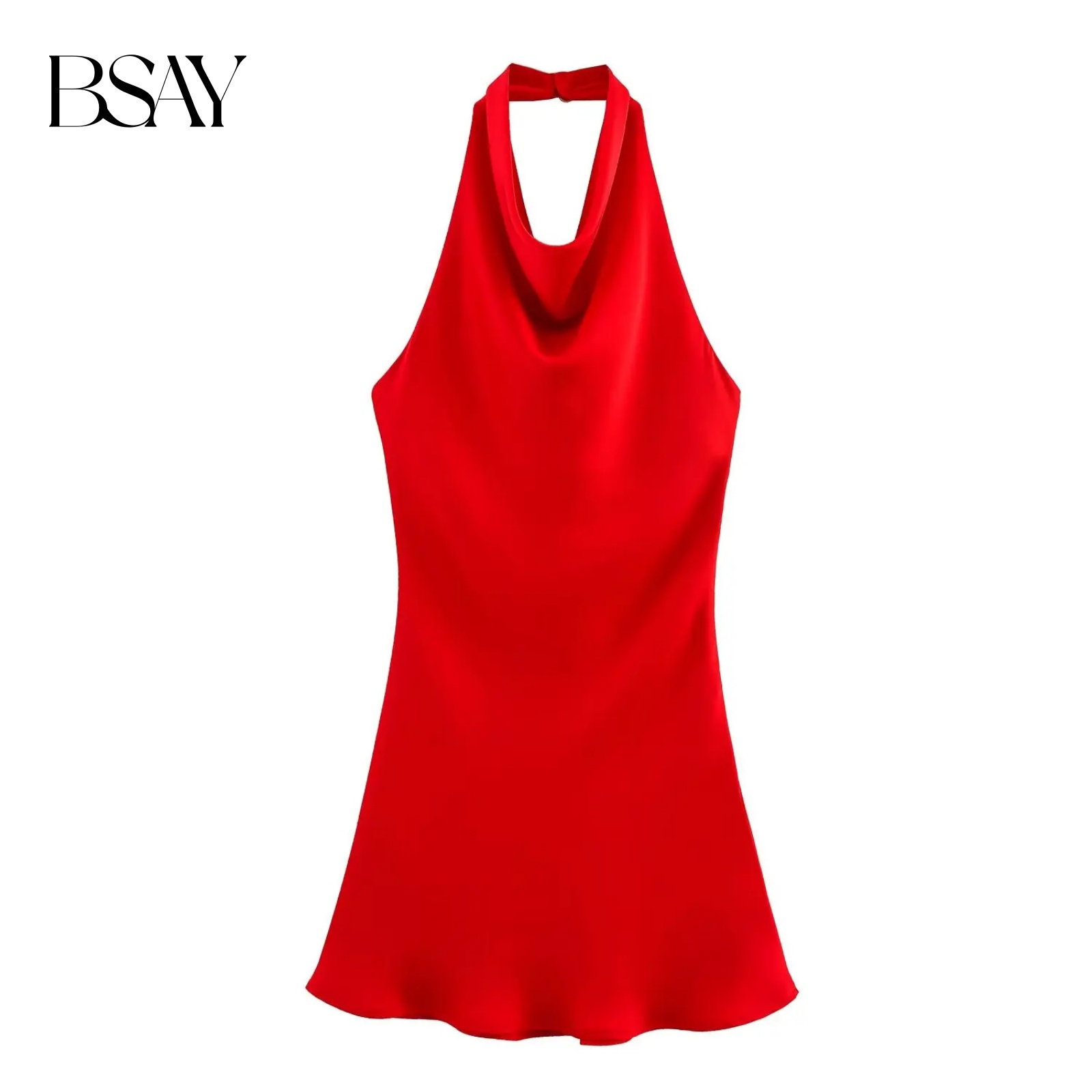 BSAY Satin Texture robe pour femmes mode été nouveau sans manches dos nu licou cou Chic femme robes de soirée Mujer