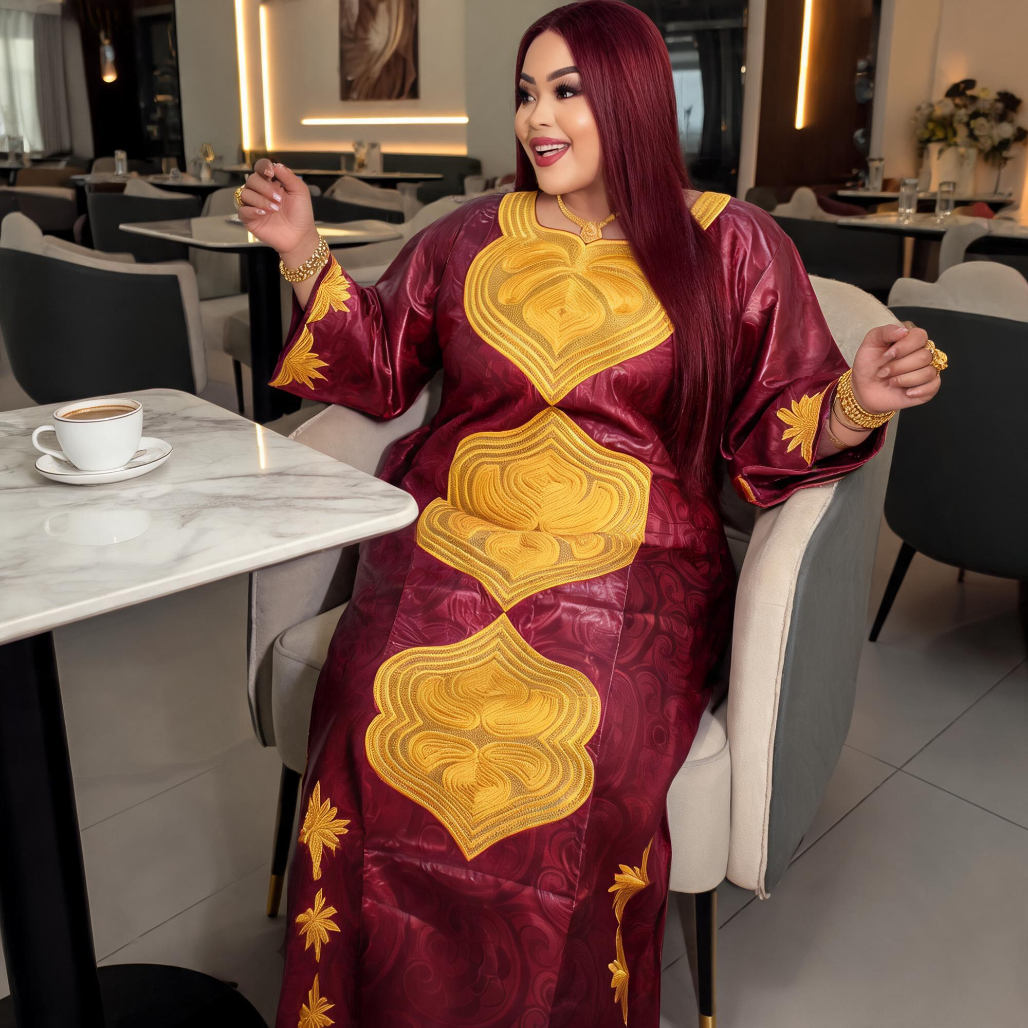 Robes africaines pour femmes, robe longue en bazin riche avec broderie et écharpe