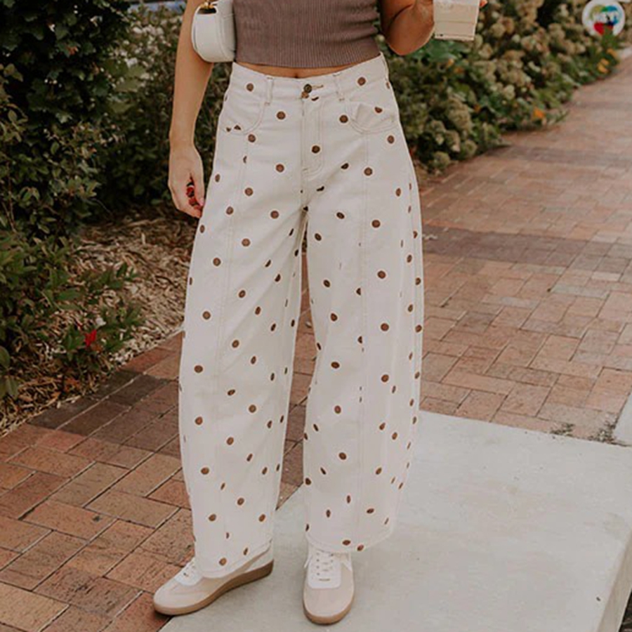 Pantalons en jean ample à imprimé à pois pour femmes tendance, pantalon en denim décontracté pour le printemps, pantalon large tendance